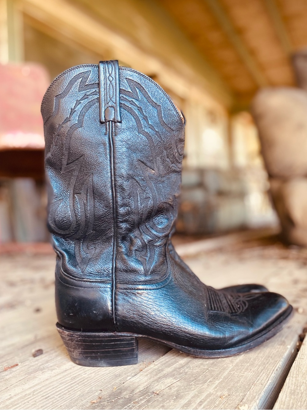 Lucchese 2000 Black T3094 2E Calfskin Cowboy Western Boots